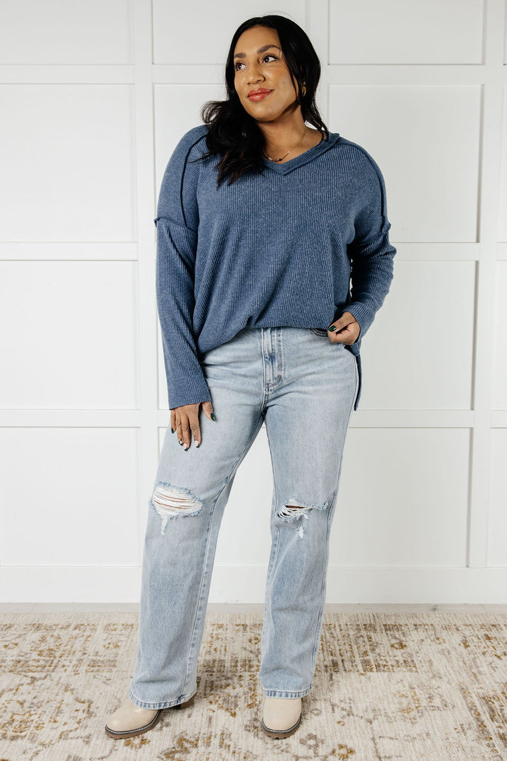 Zenana Basically Freezing Brushed Hacci Top in Dusty Blue-Tops-Ave Shops-[option4]-[option5]-[option6]-[option7]-[option8]-Shop-Boutique-Clothing-for-Women-Online