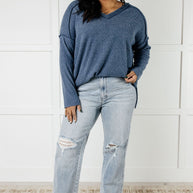 Zenana Basically Freezing Brushed Hacci Top in Dusty Blue-Tops-Ave Shops-[option4]-[option5]-[option6]-[option7]-[option8]-Shop-Boutique-Clothing-for-Women-Online