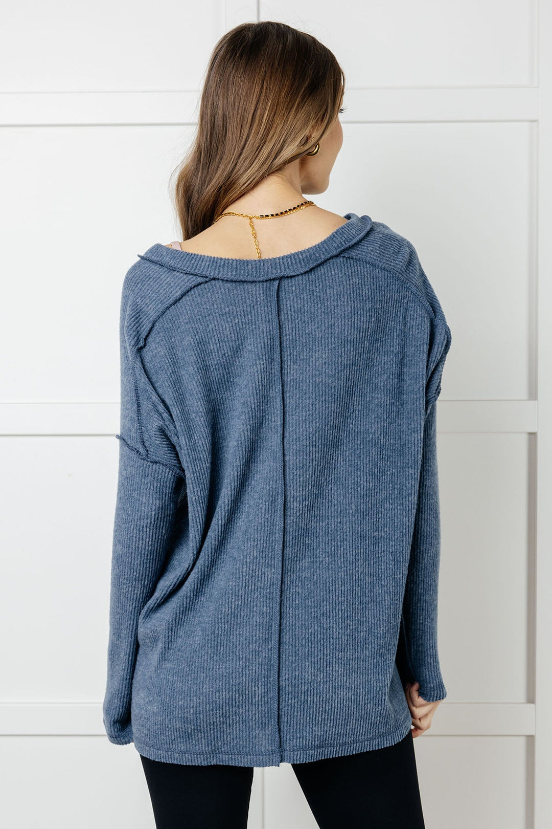 Zenana Basically Freezing Brushed Hacci Top in Dusty Blue-Tops-Ave Shops-[option4]-[option5]-[option6]-[option7]-[option8]-Shop-Boutique-Clothing-for-Women-Online