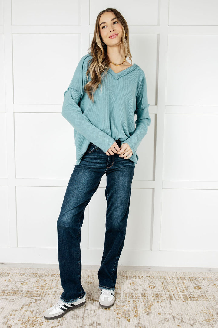 Zenana Basically Freezing Brushed Hacci Top in Dusty Teal-Tops-Ave Shops-[option4]-[option5]-[option6]-[option7]-[option8]-Shop-Boutique-Clothing-for-Women-Online