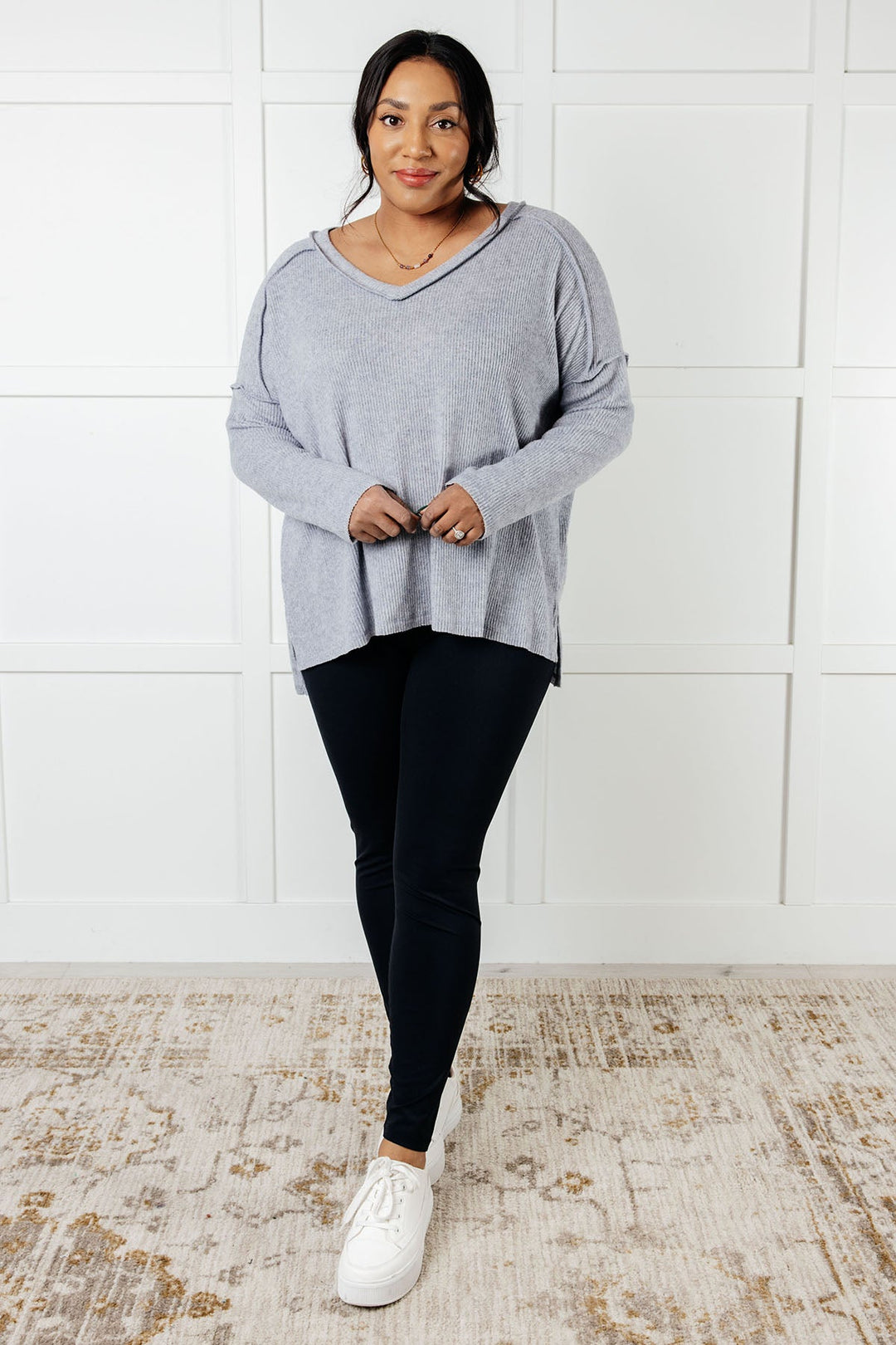 Zenana Basically Freezing Brushed Hacci Top in Heather Grey-Tops-Ave Shops-[option4]-[option5]-[option6]-[option7]-[option8]-Shop-Boutique-Clothing-for-Women-Online