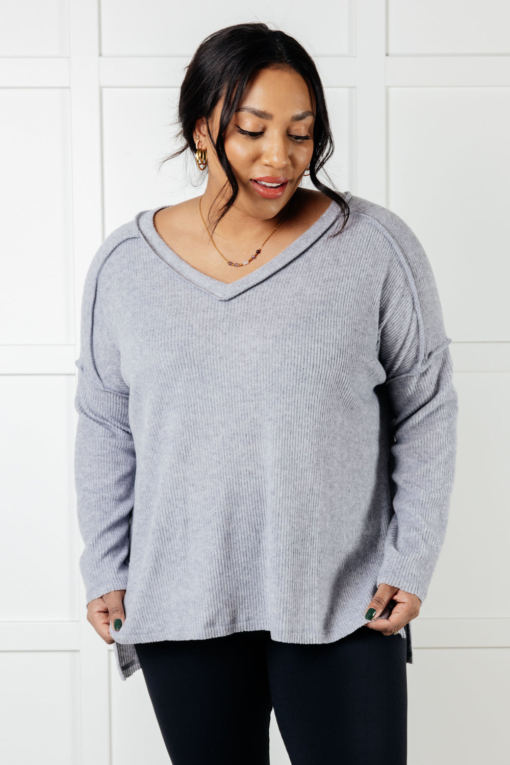 Zenana Basically Freezing Brushed Hacci Top in Heather Grey-Tops-Ave Shops-[option4]-[option5]-[option6]-[option7]-[option8]-Shop-Boutique-Clothing-for-Women-Online