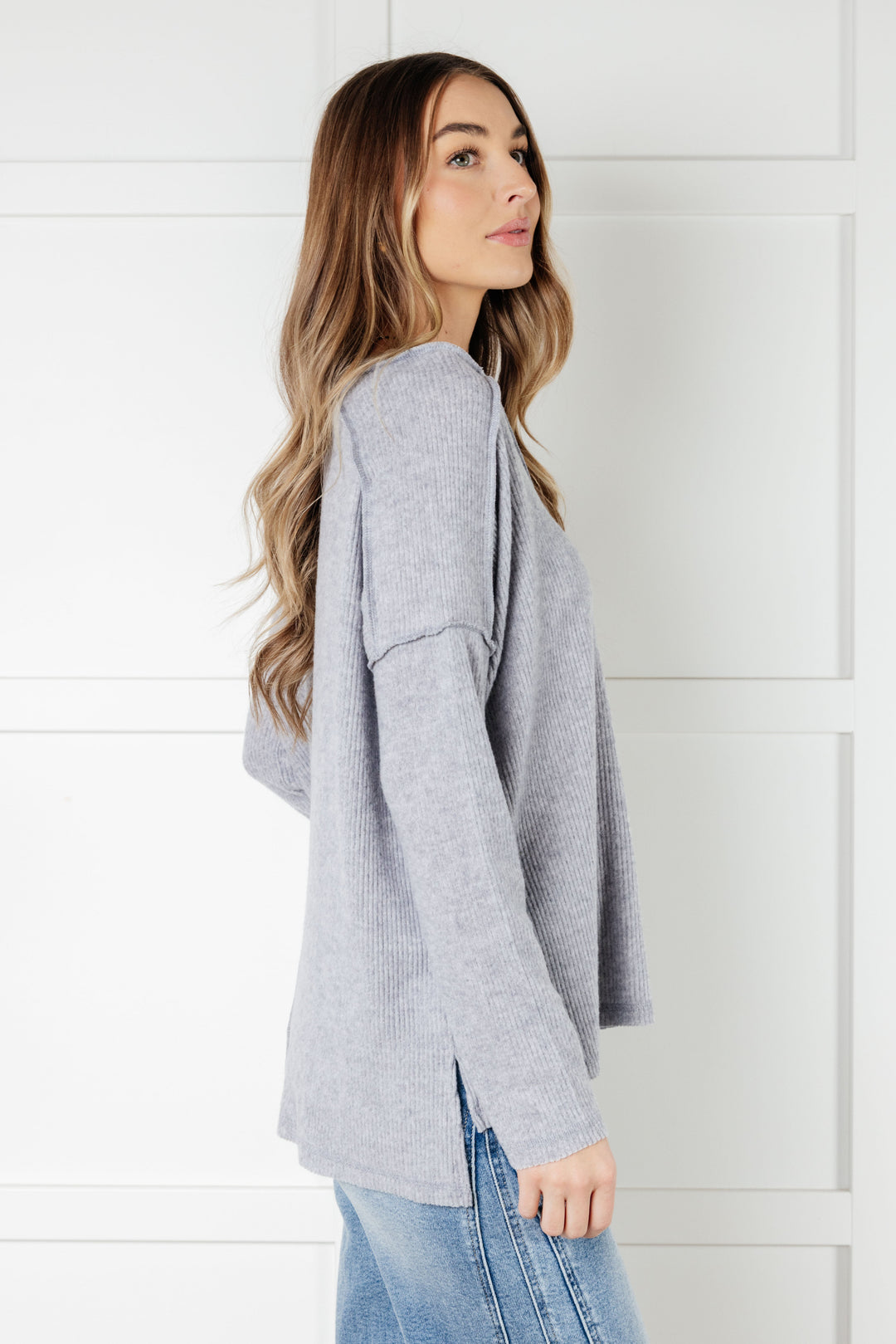 Zenana Basically Freezing Brushed Hacci Top in Heather Grey-Tops-Ave Shops-[option4]-[option5]-[option6]-[option7]-[option8]-Shop-Boutique-Clothing-for-Women-Online