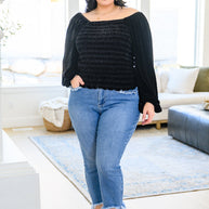 Believe In Miracles Smocked Velvet Top In Black-Womens-Ave Shops-[option4]-[option5]-[option6]-[option7]-[option8]-Shop-Boutique-Clothing-for-Women-Online