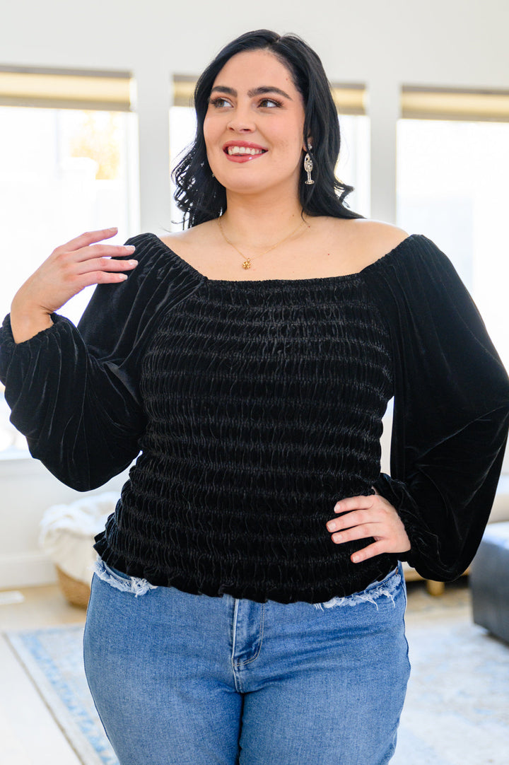 Believe In Miracles Smocked Velvet Top In Black-Womens-Ave Shops-[option4]-[option5]-[option6]-[option7]-[option8]-Shop-Boutique-Clothing-for-Women-Online