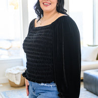 Believe In Miracles Smocked Velvet Top In Black-Womens-Ave Shops-[option4]-[option5]-[option6]-[option7]-[option8]-Shop-Boutique-Clothing-for-Women-Online