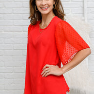 Best Of My Love Short Sleeve Blouse In Red-Womens-Ave Shops-[option4]-[option5]-[option6]-[option7]-[option8]-Shop-Boutique-Clothing-for-Women-Online