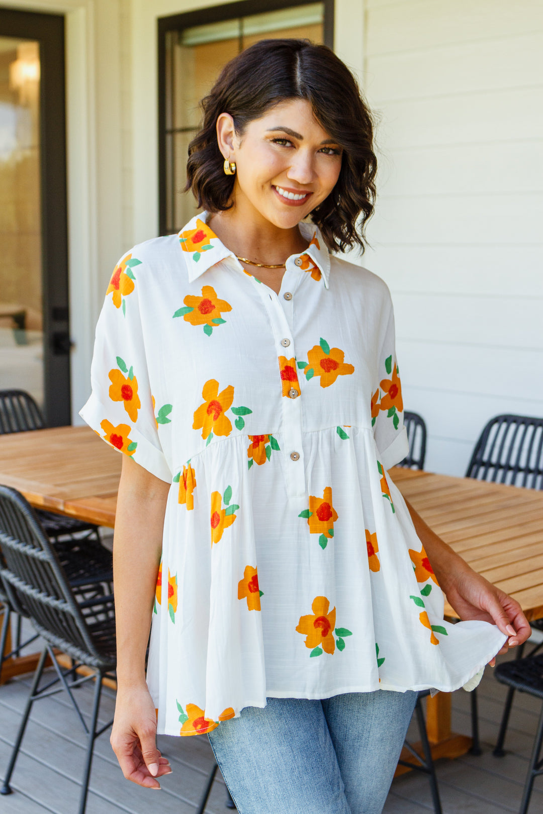 Blissed Out Button Up Babydoll Tunic-Tops-Ave Shops-[option4]-[option5]-[option6]-[option7]-[option8]-Shop-Boutique-Clothing-for-Women-Online
