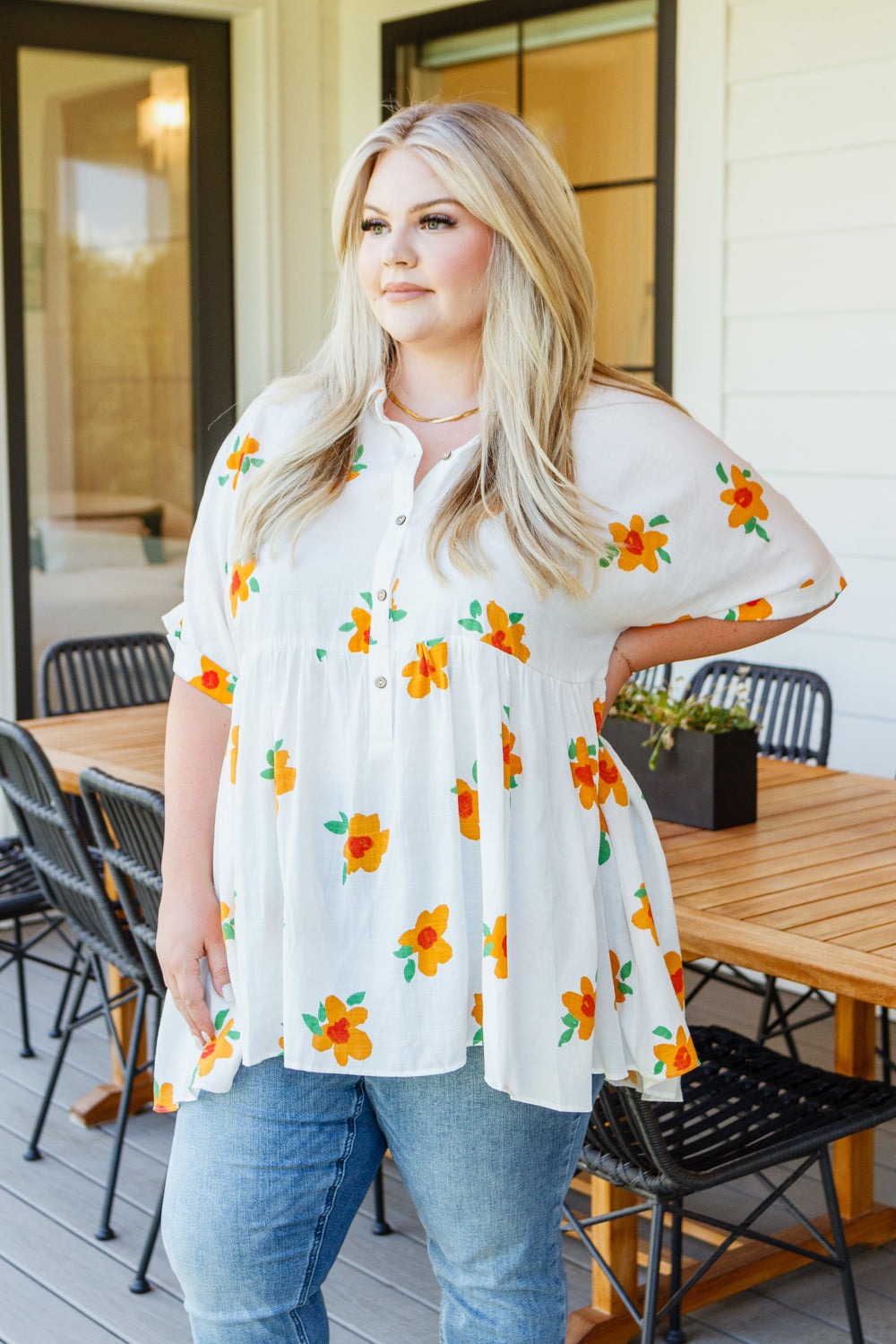 Blissed Out Button Up Babydoll Tunic-Tops-Ave Shops-[option4]-[option5]-[option6]-[option7]-[option8]-Shop-Boutique-Clothing-for-Women-Online