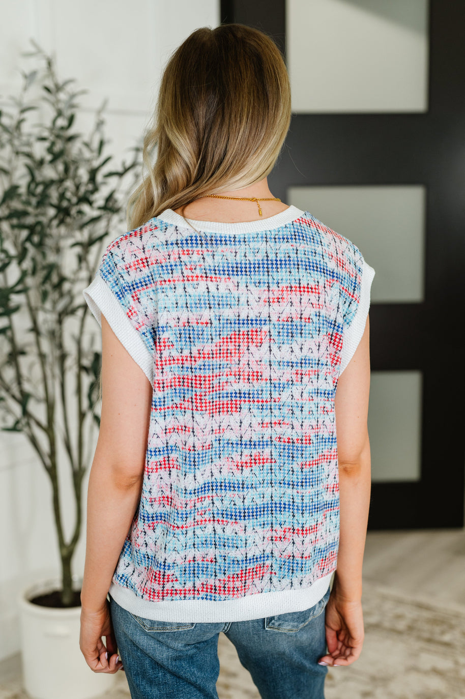 Blurred Beauty Textured Knit Top in Blue, Red and White-Womens-Ave Shops-[option4]-[option5]-[option6]-[option7]-[option8]-Shop-Boutique-Clothing-for-Women-Online