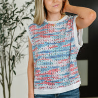 Blurred Beauty Textured Knit Top in Blue, Red and White-Womens-Ave Shops-[option4]-[option5]-[option6]-[option7]-[option8]-Shop-Boutique-Clothing-for-Women-Online