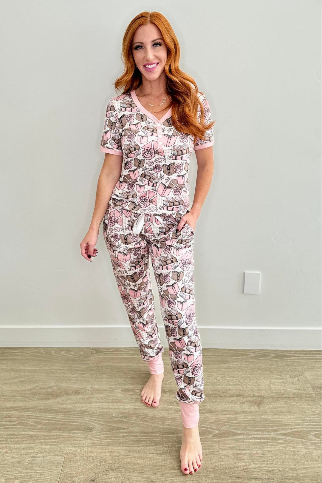 Shirley & Stone Short Sleeve Jogger Pajama Set - Bookworm Flora-— Preorder CLOSE 11/29/2024-Shirley & Stone-#2-Booksworm Flora-4XL-[option4]-[option5]-[option6]-[option7]-[option8]-Shop-Boutique-Clothing-for-Women-Online