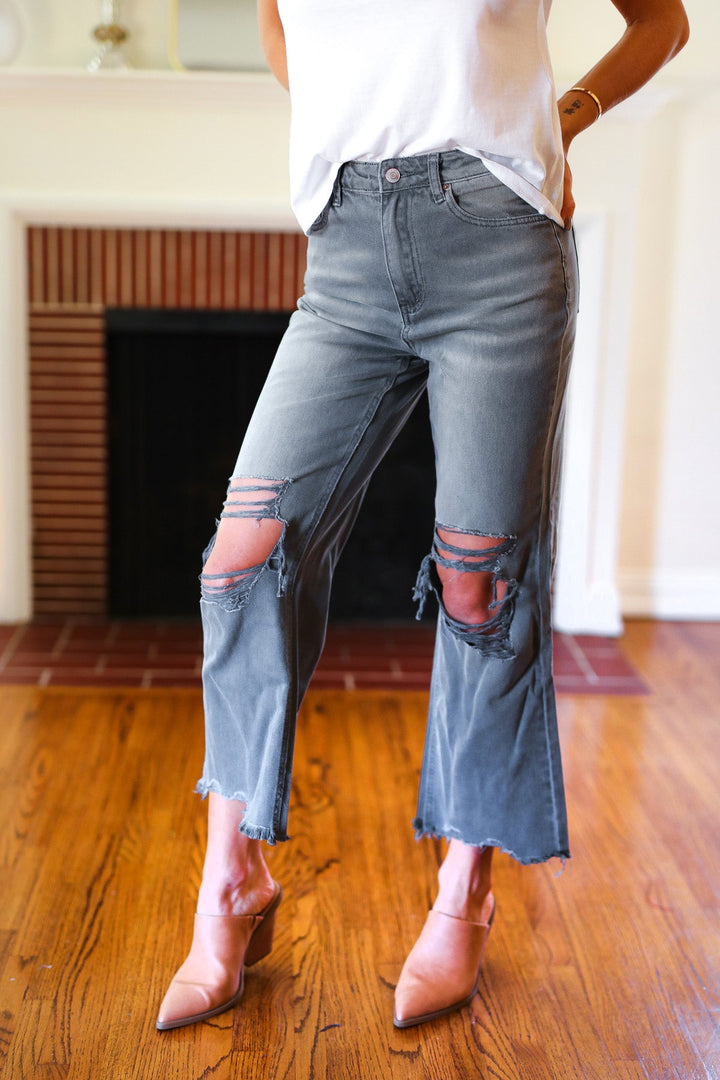 Zenana Cut Loose Ash Black High Rise Washed Distressed Cropped Pants-Zenana-[option4]-[option5]-[option6]-[option7]-[option8]-Shop-Boutique-Clothing-for-Women-Online