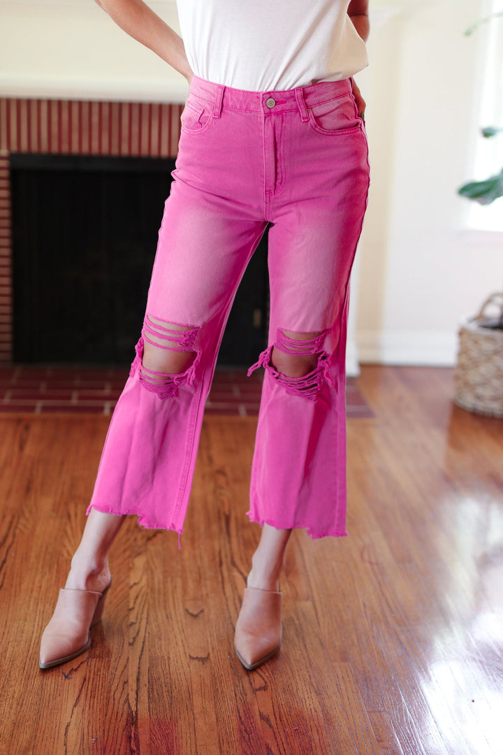 Zenana Cut Loose Hot Pink High Rise Washed Distressed Hem & Knee Cropped Pants-Zenana-26-[option4]-[option5]-[option6]-[option7]-[option8]-Shop-Boutique-Clothing-for-Women-Online