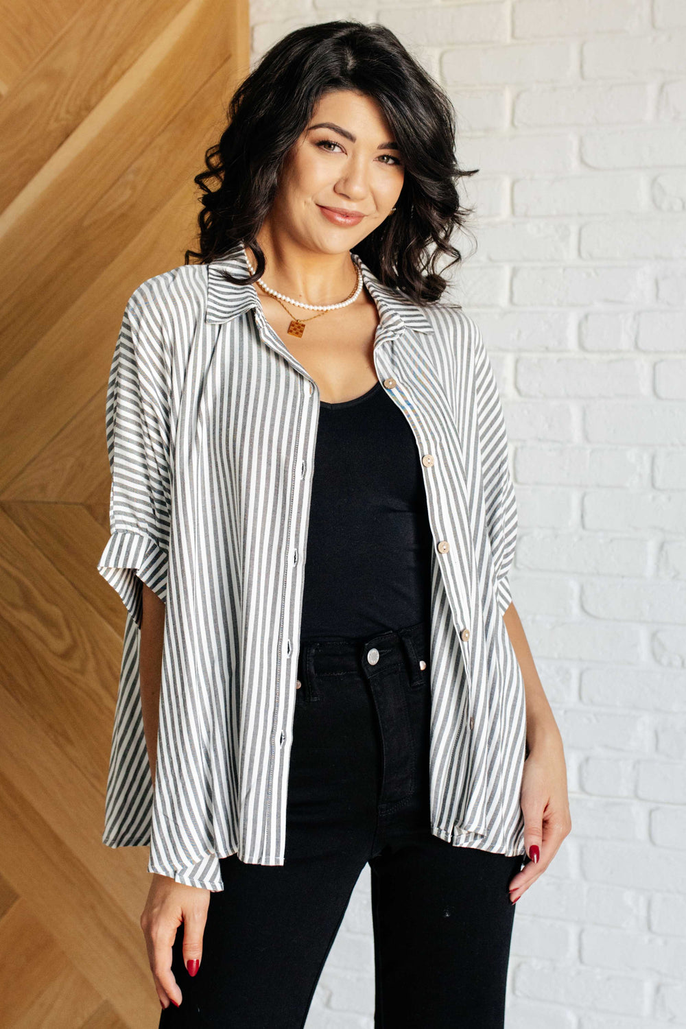 Zenana Boxy Striped Button Up in Black-Tops-Ave Shops-[option4]-[option5]-[option6]-[option7]-[option8]-Shop-Boutique-Clothing-for-Women-Online