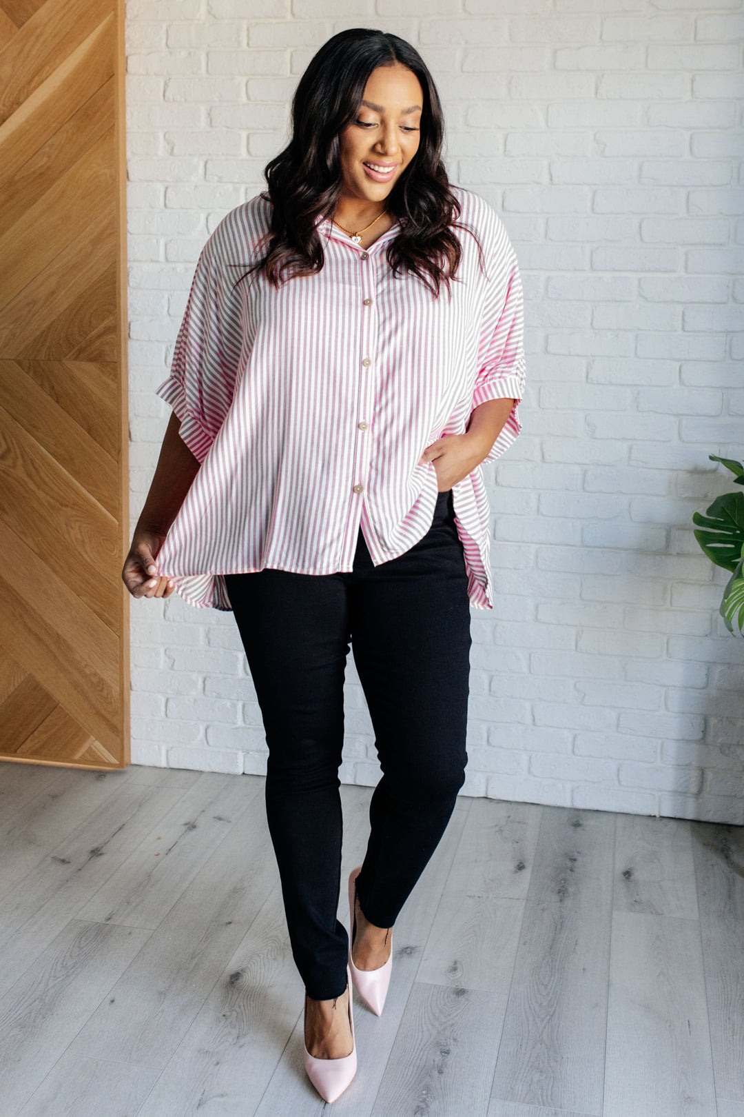 Zenana Boxy Striped Button Up in Hot Pink-Tops-Ave Shops-[option4]-[option5]-[option6]-[option7]-[option8]-Shop-Boutique-Clothing-for-Women-Online