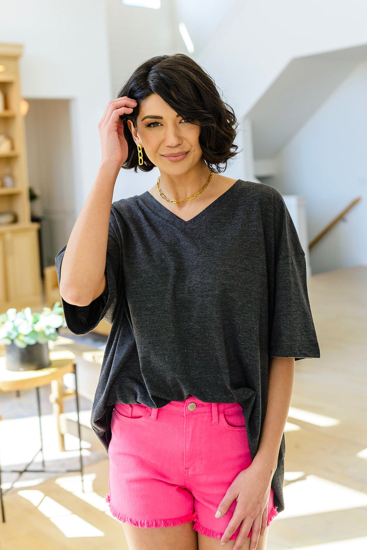 Boxy V Neck Boyfriend Tee In Charcoal-Tops-Ave Shops-[option4]-[option5]-[option6]-[option7]-[option8]-Shop-Boutique-Clothing-for-Women-Online