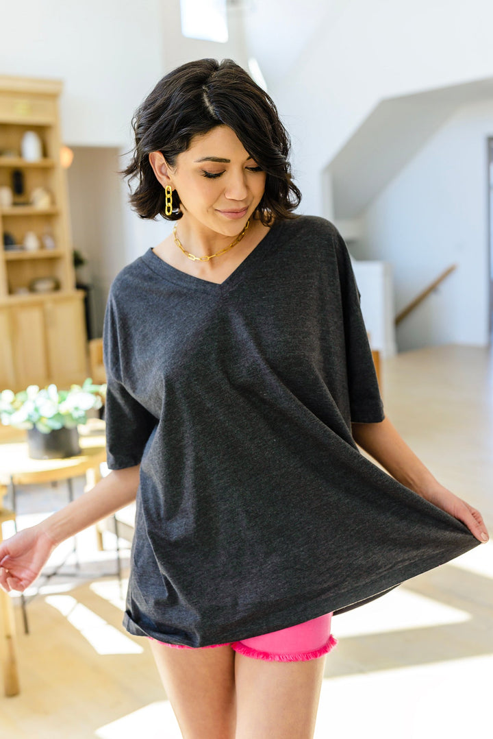 Boxy V Neck Boyfriend Tee In Charcoal-Tops-Ave Shops-[option4]-[option5]-[option6]-[option7]-[option8]-Shop-Boutique-Clothing-for-Women-Online