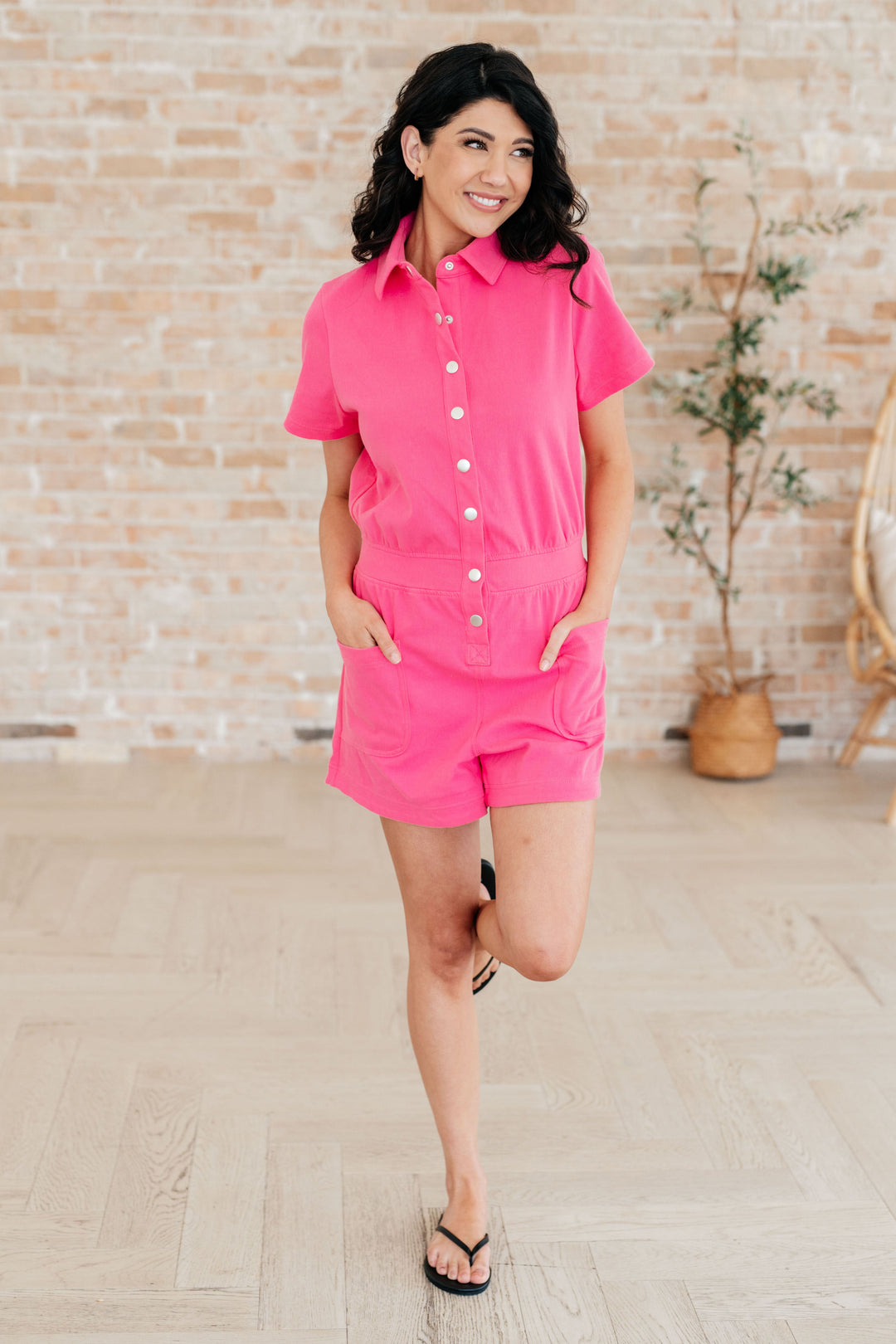 Break Point Collared Romper in Hot Pink-Jumpsuits & Rompers-Ave Shops-[option4]-[option5]-[option6]-[option7]-[option8]-Shop-Boutique-Clothing-for-Women-Online