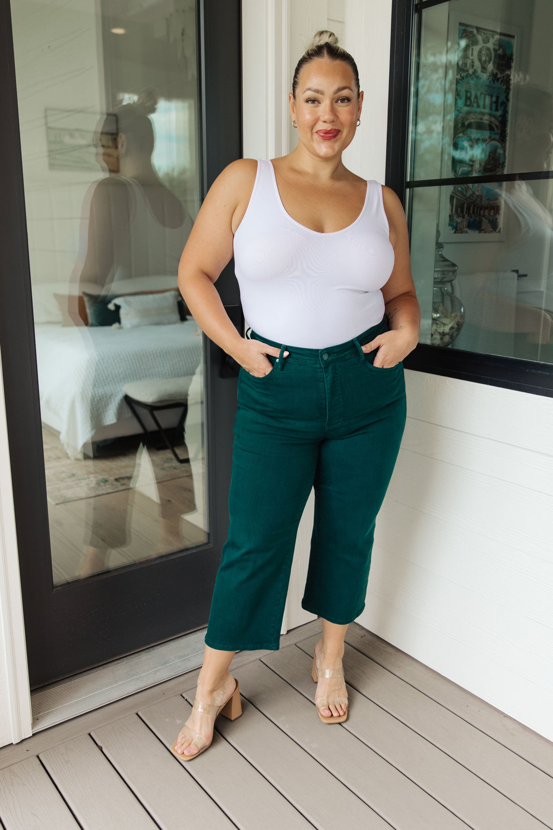 Judy Blue Briar High Rise Control Top Wide Leg Crop Jeans in Teal-Denim-Ave Shops-[option4]-[option5]-[option6]-[option7]-[option8]-Shop-Boutique-Clothing-for-Women-Online