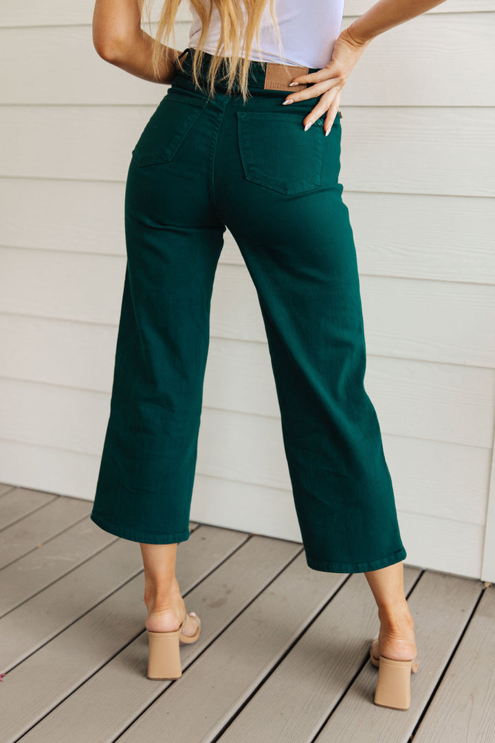 Judy Blue Briar High Rise Control Top Wide Leg Crop Jeans in Teal-Denim-Ave Shops-[option4]-[option5]-[option6]-[option7]-[option8]-Shop-Boutique-Clothing-for-Women-Online