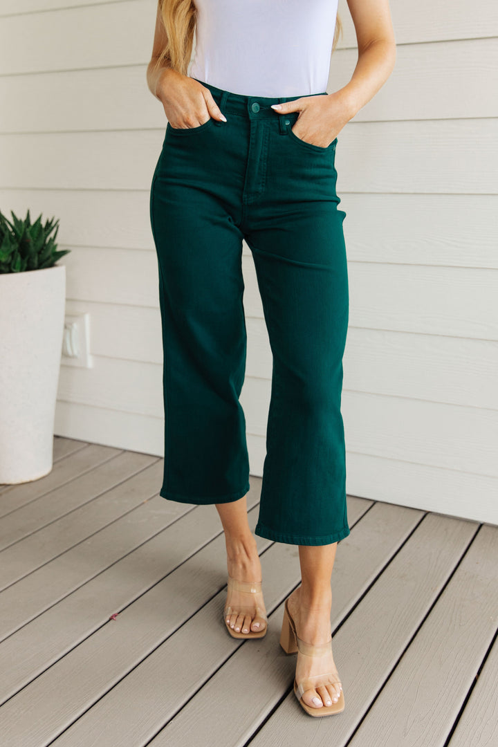 Judy Blue Briar High Rise Control Top Wide Leg Crop Jeans in Teal-Denim-Ave Shops-[option4]-[option5]-[option6]-[option7]-[option8]-Shop-Boutique-Clothing-for-Women-Online