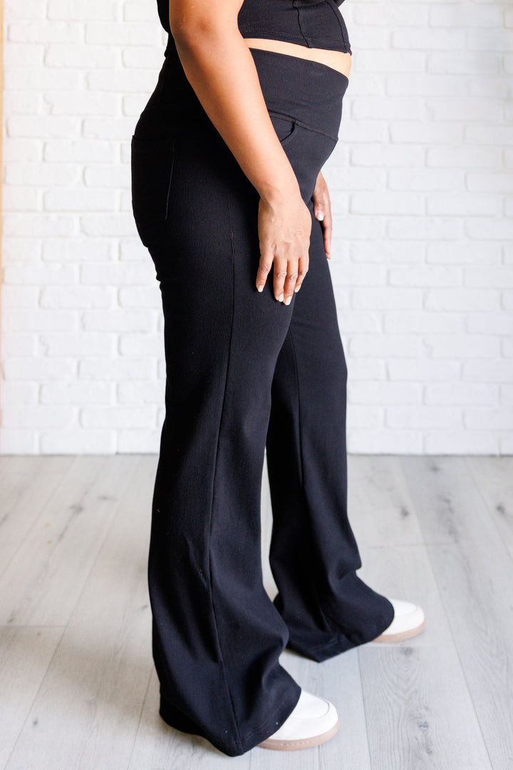 Rae Mode Building Habits Twill Flared Crossover Waist Pant in Black-Bottoms-Ave Shops-[option4]-[option5]-[option6]-[option7]-[option8]-Shop-Boutique-Clothing-for-Women-Online