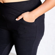 Rae Mode Building Habits Twill Flared Crossover Waist Pant in Black-Bottoms-Ave Shops-[option4]-[option5]-[option6]-[option7]-[option8]-Shop-Boutique-Clothing-for-Women-Online