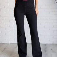 Rae Mode Building Habits Twill Flared Crossover Waist Pant in Black-Bottoms-Ave Shops-[option4]-[option5]-[option6]-[option7]-[option8]-Shop-Boutique-Clothing-for-Women-Online