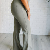 Rae Mode Building Habits Twill Flared Crossover Waist Pant in Dusty Olive-Bottoms-Ave Shops-[option4]-[option5]-[option6]-[option7]-[option8]-Shop-Boutique-Clothing-for-Women-Online