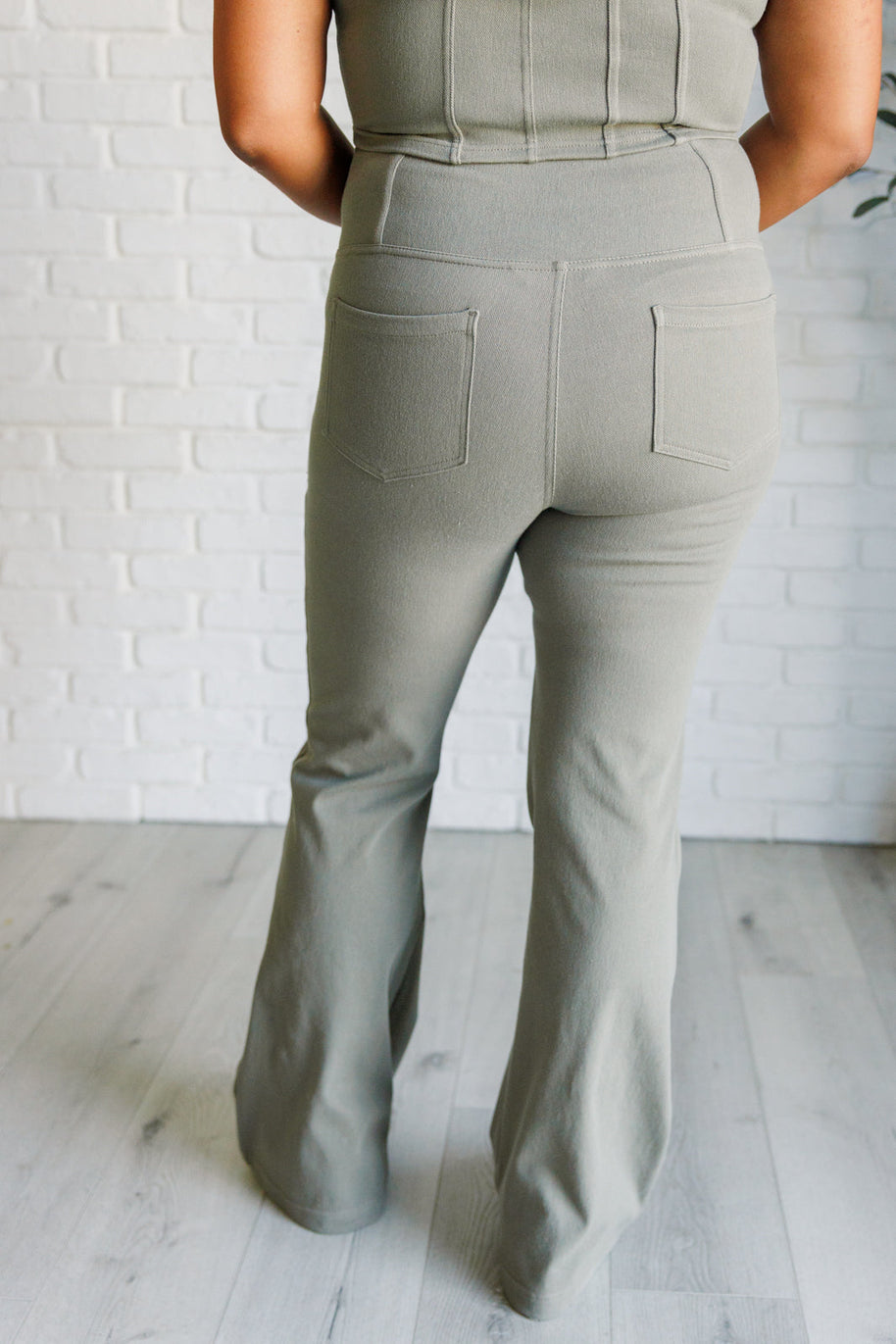 Rae Mode Building Habits Twill Flared Crossover Waist Pant in Dusty Olive-Bottoms-Ave Shops-[option4]-[option5]-[option6]-[option7]-[option8]-Shop-Boutique-Clothing-for-Women-Online