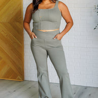 Rae Mode Building Habits Twill Flared Crossover Waist Pant in Dusty Olive-Bottoms-Ave Shops-[option4]-[option5]-[option6]-[option7]-[option8]-Shop-Boutique-Clothing-for-Women-Online