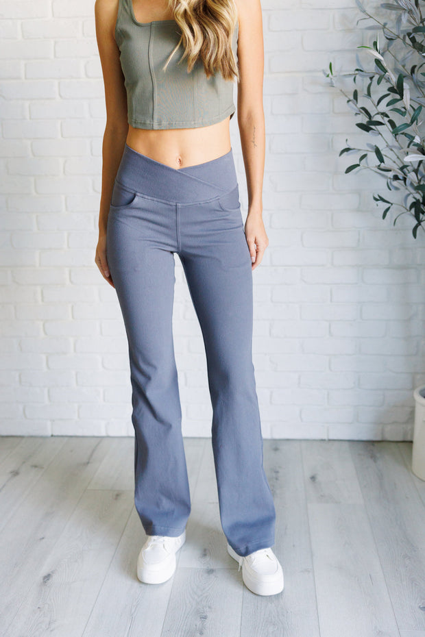 Rae Mode Building Habits Twill Flared Crossover Waist Pant in Titanium-Bottoms-Ave Shops-[option4]-[option5]-[option6]-[option7]-[option8]-Shop-Boutique-Clothing-for-Women-Online
