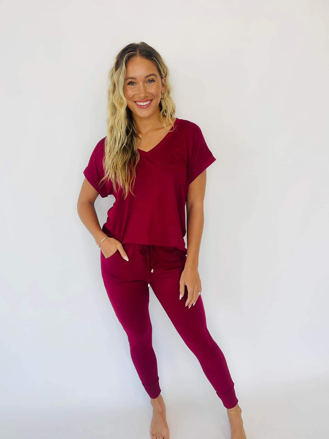 Shirley & Stone Krisie V-Neck Lounge Set - Burgundy-In Stock Shirley&amp;Stone-Shirley & Stone-#5-Burgundy-Women-4XL-[option4]-[option5]-[option6]-[option7]-[option8]-Shop-Boutique-Clothing-for-Women-Online