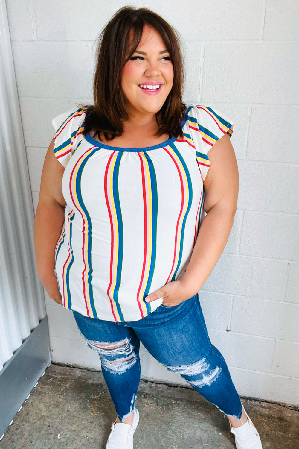 Multicolor Striped Raglan Flutter Sleeve Top-Haptics-[option4]-[option5]-[option6]-[option7]-[option8]-Shop-Boutique-Clothing-for-Women-Online