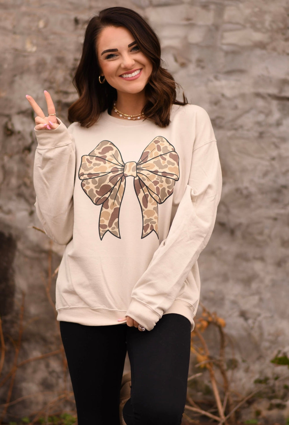 Camo Bow Sweatshirt-P&PD Wholesale-[option4]-[option5]-[option6]-[option7]-[option8]-Shop-Boutique-Clothing-for-Women-Online