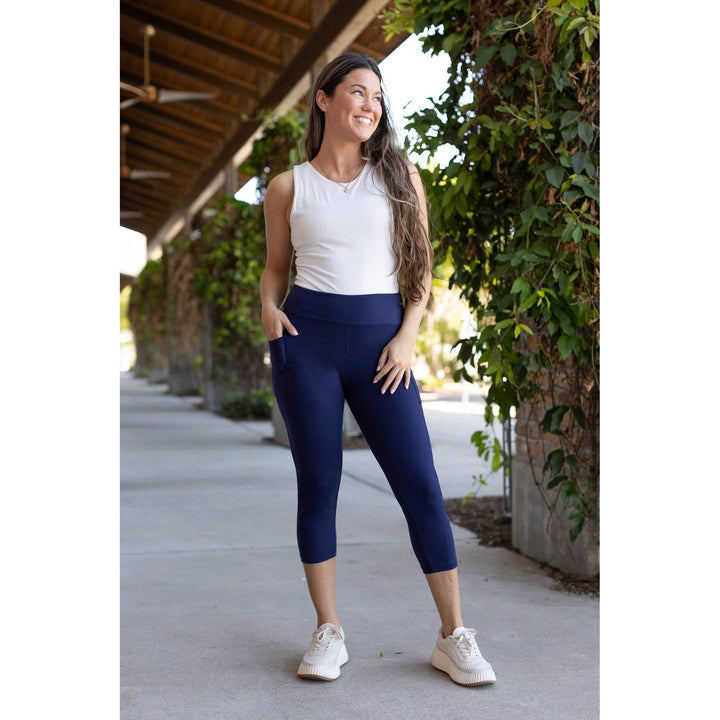 Navy CAPRI with Pocket - Luxe Leggings by Julia Rose®-JuliaRoseWholesale-OS (One Size) - Sizes 4-10-[option4]-[option5]-[option6]-[option7]-[option8]-Shop-Boutique-Clothing-for-Women-Online