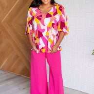 Cali Blouse in Magenta and Mustard Abstract-Blouses-Ave Shops-[option4]-[option5]-[option6]-[option7]-[option8]-Shop-Boutique-Clothing-for-Women-Online