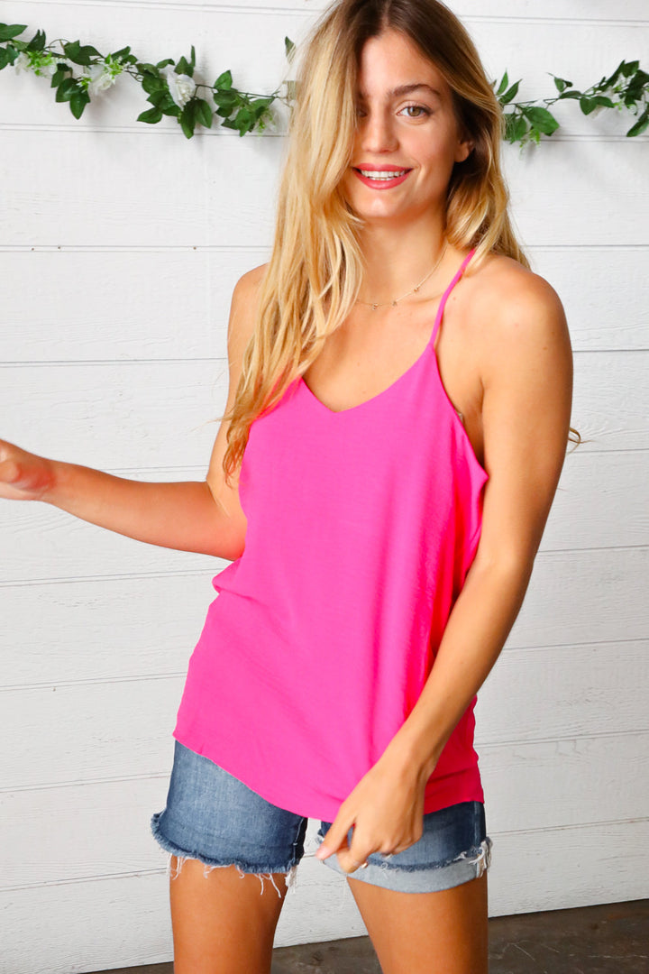 Hot Pink Adjustable Strap V Neck Lined Cami-Zenana-[option4]-[option5]-[option6]-[option7]-[option8]-Shop-Boutique-Clothing-for-Women-Online