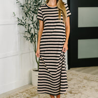 PREORDER: Cap Sleeve Maxi Dress in Black and Tan Stripe-Womens-Ave Shops-[option4]-[option5]-[option6]-[option7]-[option8]-Shop-Boutique-Clothing-for-Women-Online
