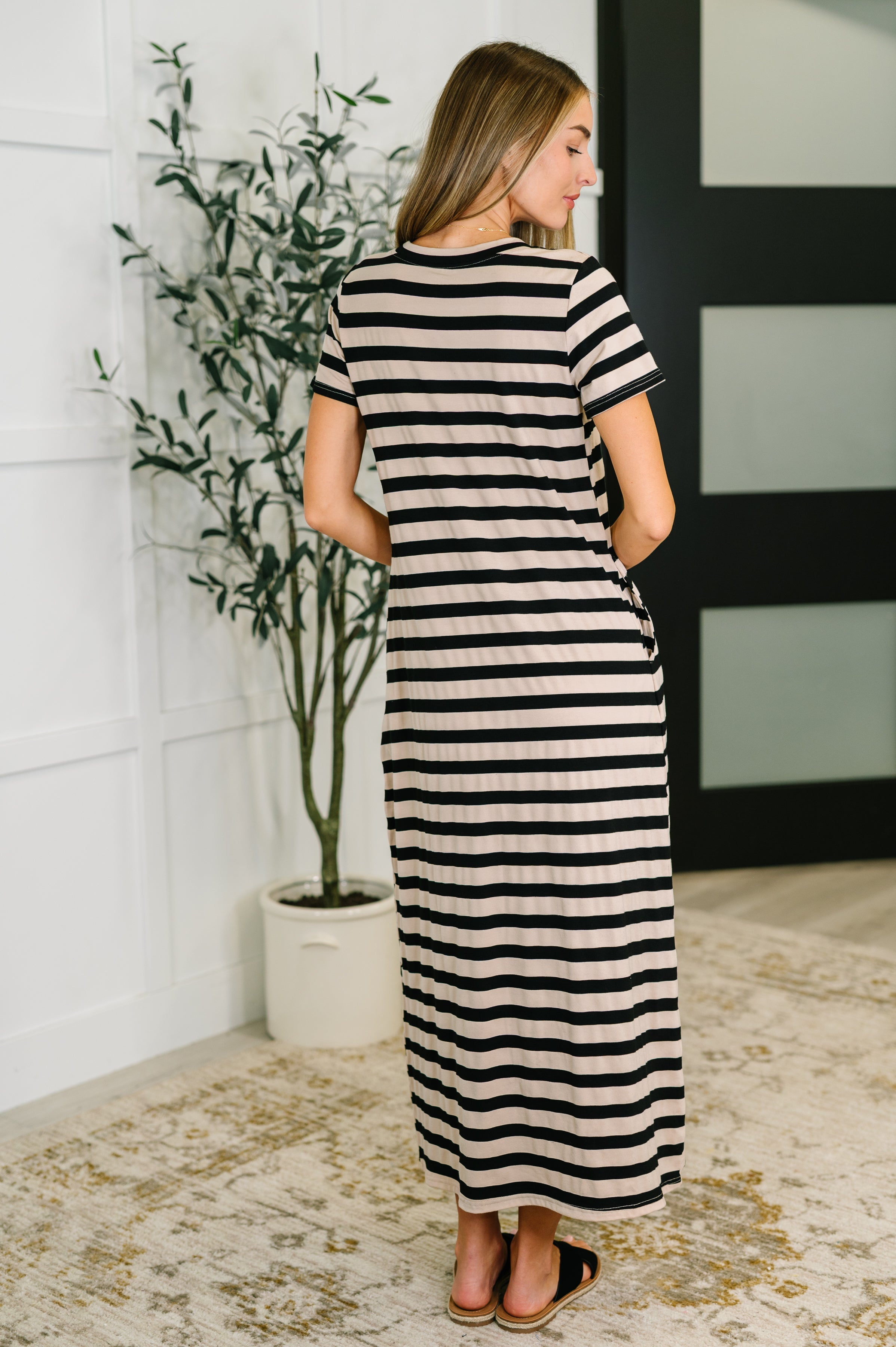 PREORDER: Cap Sleeve Maxi Dress in Black and Tan Stripe-Womens-Ave Shops-[option4]-[option5]-[option6]-[option7]-[option8]-Shop-Boutique-Clothing-for-Women-Online