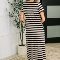 PREORDER: Cap Sleeve Maxi Dress in Black and Tan Stripe-Womens-Ave Shops-[option4]-[option5]-[option6]-[option7]-[option8]-Shop-Boutique-Clothing-for-Women-Online