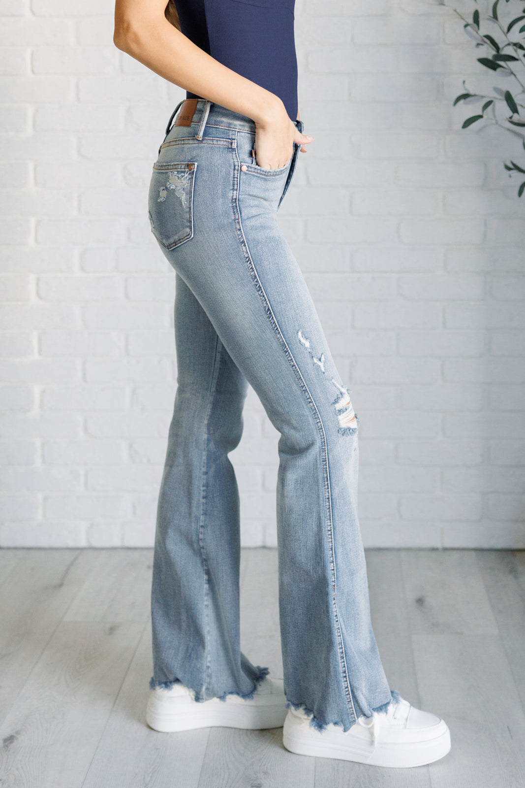 Judy Blue Caroline Mid Rise Control Top Distressed Flare Jeans-Womens-Ave Shops-[option4]-[option5]-[option6]-[option7]-[option8]-Shop-Boutique-Clothing-for-Women-Online