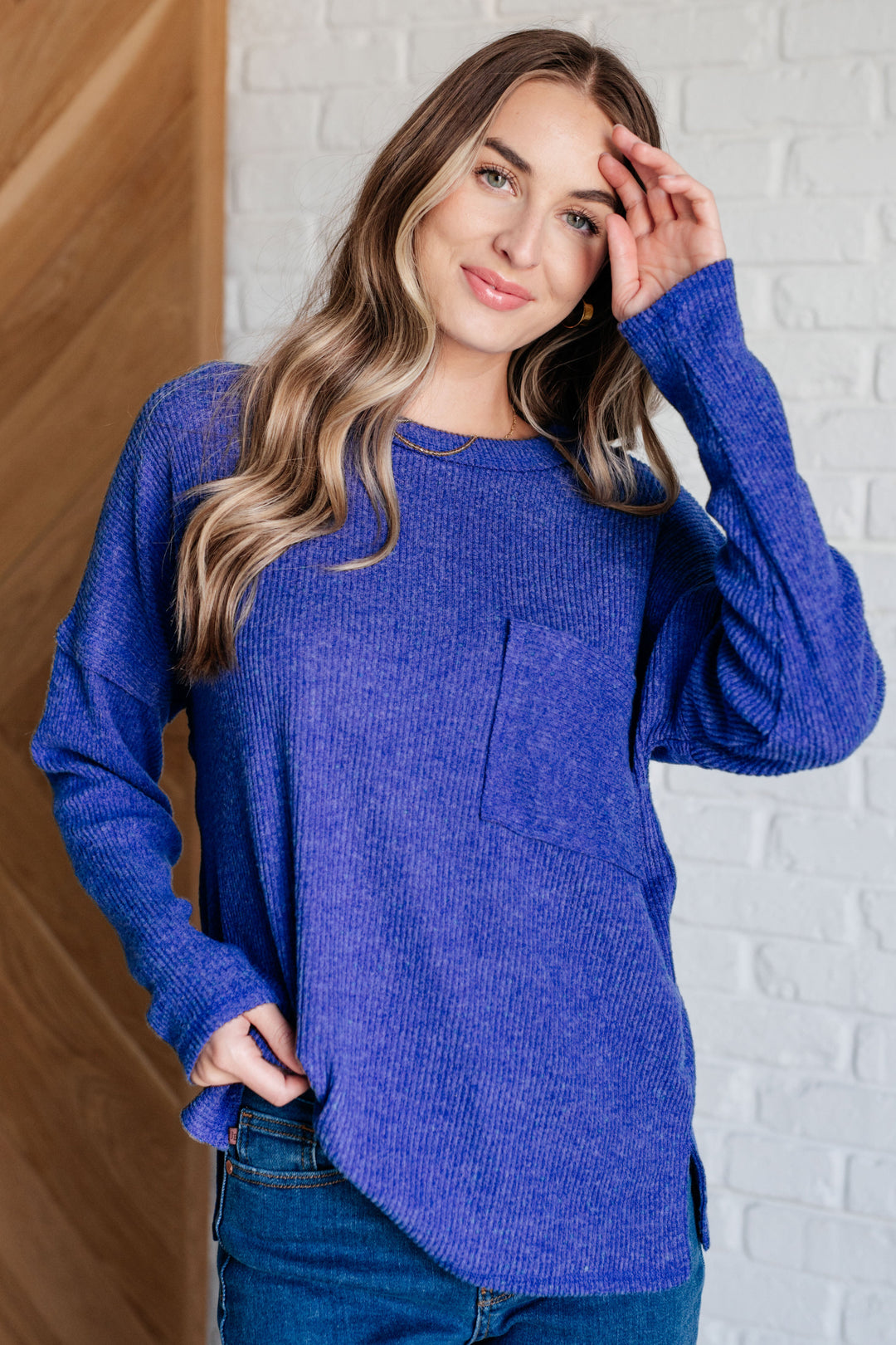 Zenana Casual Tuesday Ribbed Knit Sweater in Bright Blue-Tops-Ave Shops-[option4]-[option5]-[option6]-[option7]-[option8]-Shop-Boutique-Clothing-for-Women-Online