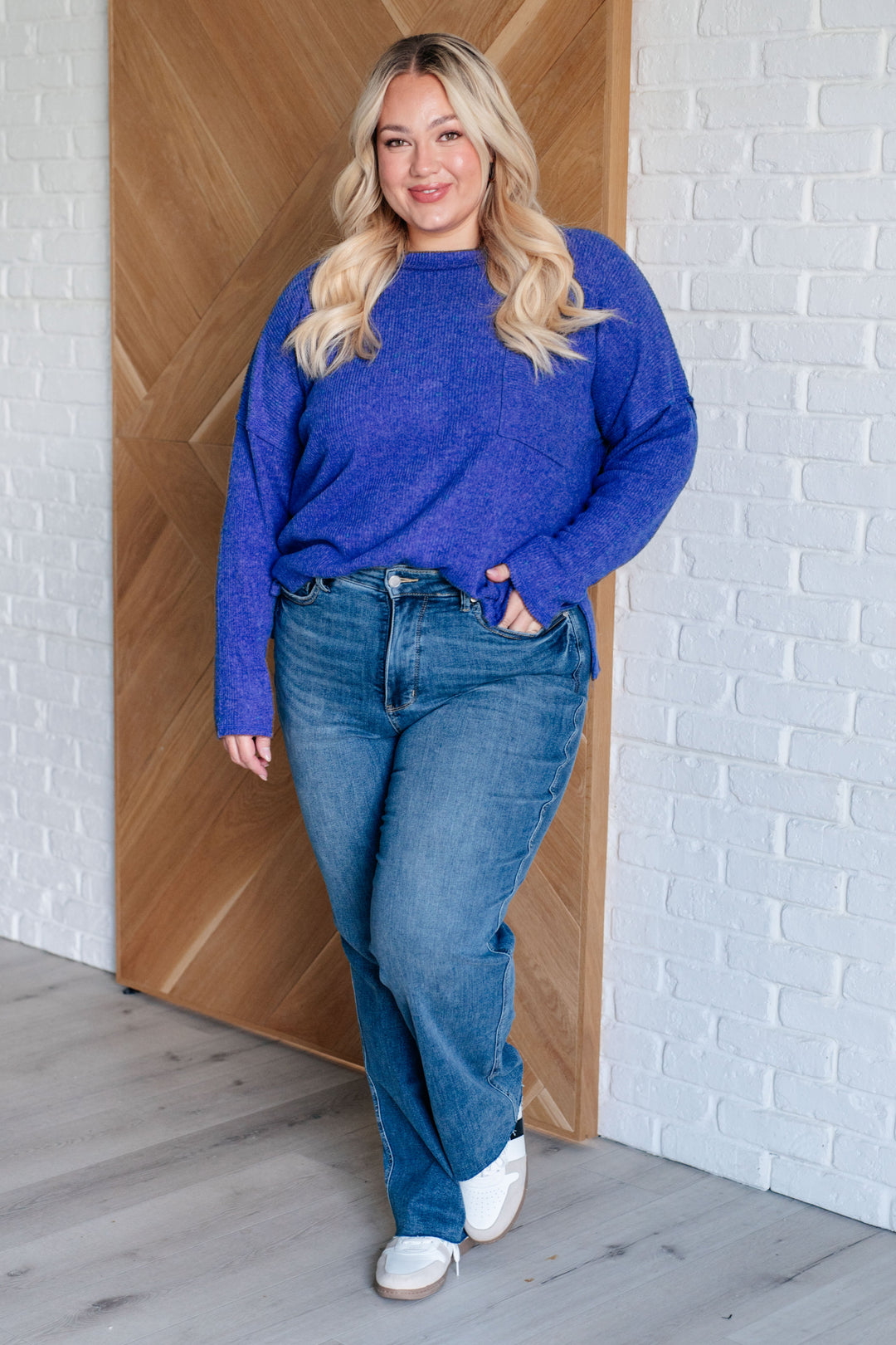 Zenana Casual Tuesday Ribbed Knit Sweater in Bright Blue-Tops-Ave Shops-[option4]-[option5]-[option6]-[option7]-[option8]-Shop-Boutique-Clothing-for-Women-Online