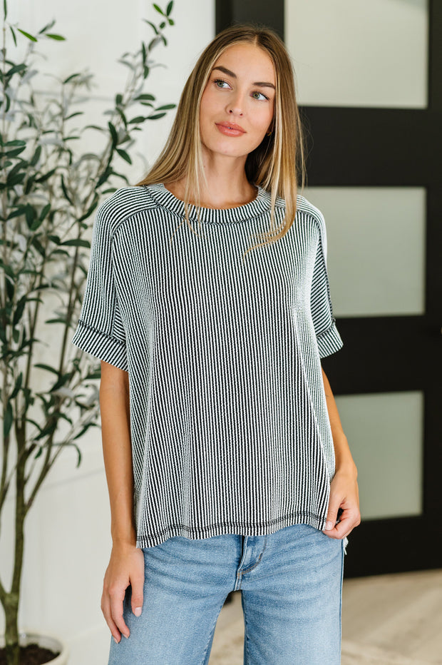 Zenana Catch Me Loungin’ Cable Ribbed Knit Top in Black and White-Womens-Ave Shops-[option4]-[option5]-[option6]-[option7]-[option8]-Shop-Boutique-Clothing-for-Women-Online