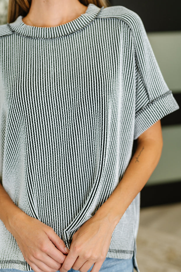 Zenana Catch Me Loungin’ Cable Ribbed Knit Top in Black and White-Womens-Ave Shops-[option4]-[option5]-[option6]-[option7]-[option8]-Shop-Boutique-Clothing-for-Women-Online