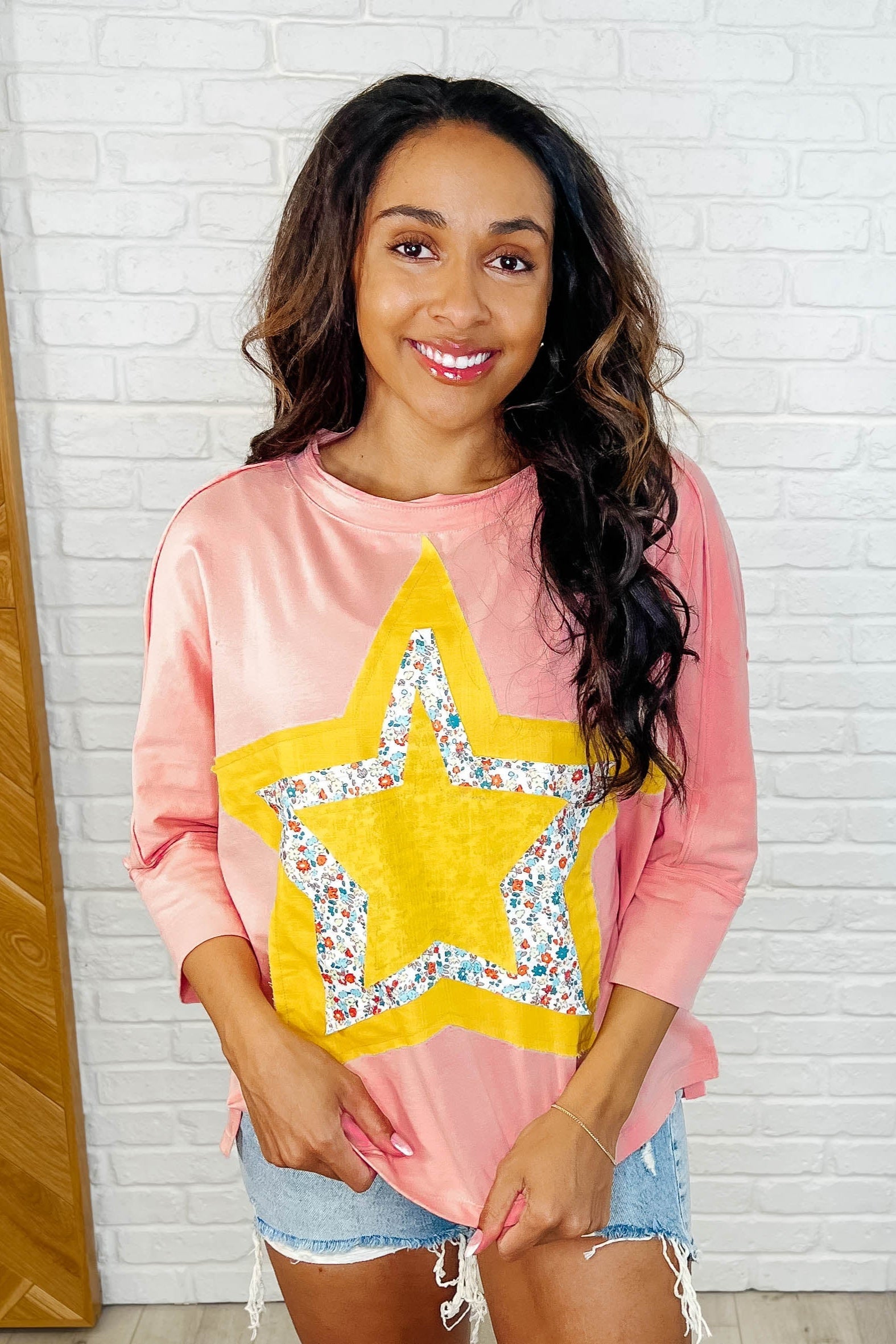 Catch a Star Mixed Print Star Patch Top-Womens-Ave Shops-[option4]-[option5]-[option6]-[option7]-[option8]-Shop-Boutique-Clothing-for-Women-Online