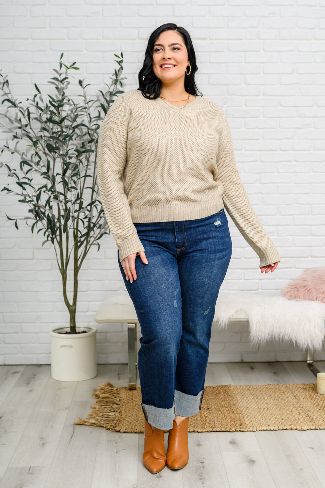 Chai Latte V-Neck Sweater in Oatmeal-Tops-Ave Shops-[option4]-[option5]-[option6]-[option7]-[option8]-Shop-Boutique-Clothing-for-Women-Online