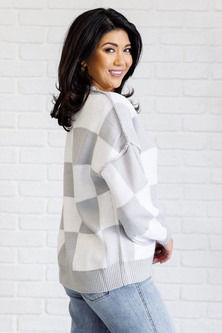 Check Yourself Checkered Sweater in Grey-Tops-Ave Shops-[option4]-[option5]-[option6]-[option7]-[option8]-Shop-Boutique-Clothing-for-Women-Online